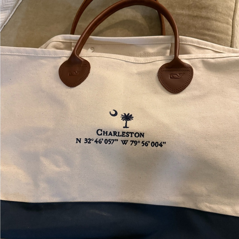 Charleston Canvas Tote Bag - Cream and Brown
